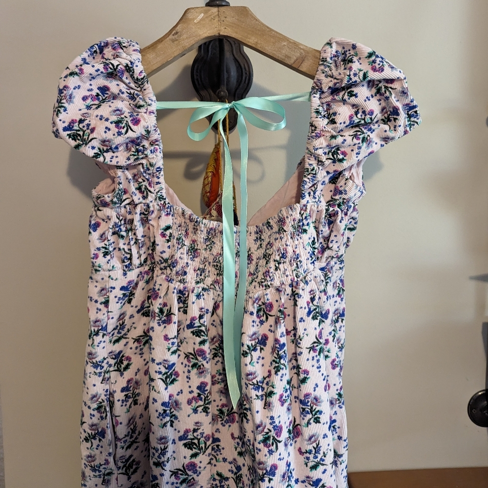 Free People Gaia Printed Tunic Lilac Floral Corduroy Bow Floral Mini Dress - Picture 8 of 11